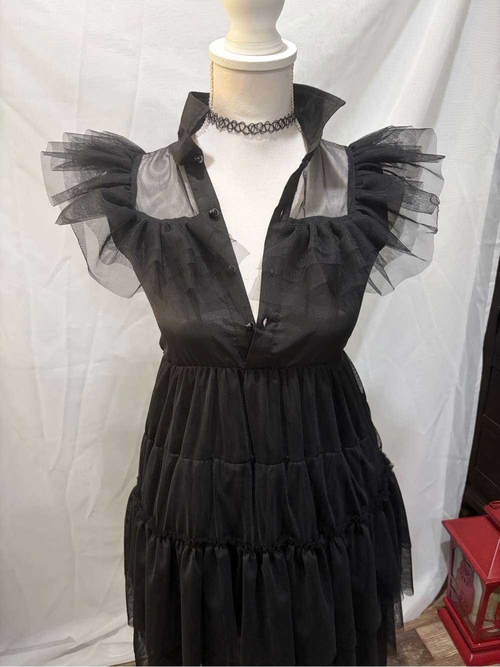 Black Ruffled Mesh Tiered Dress - Brand Unspecified